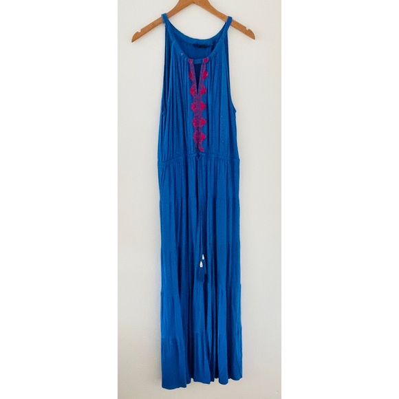 Spenser Jeremy Dresses & Skirts - Spenser Jeremy Blue Embroidered Sleeveless Maxi Dress
